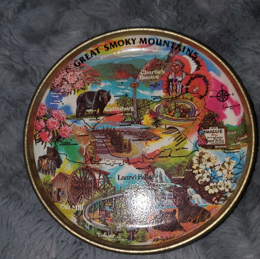 Vintage smokey mountain tin coaster